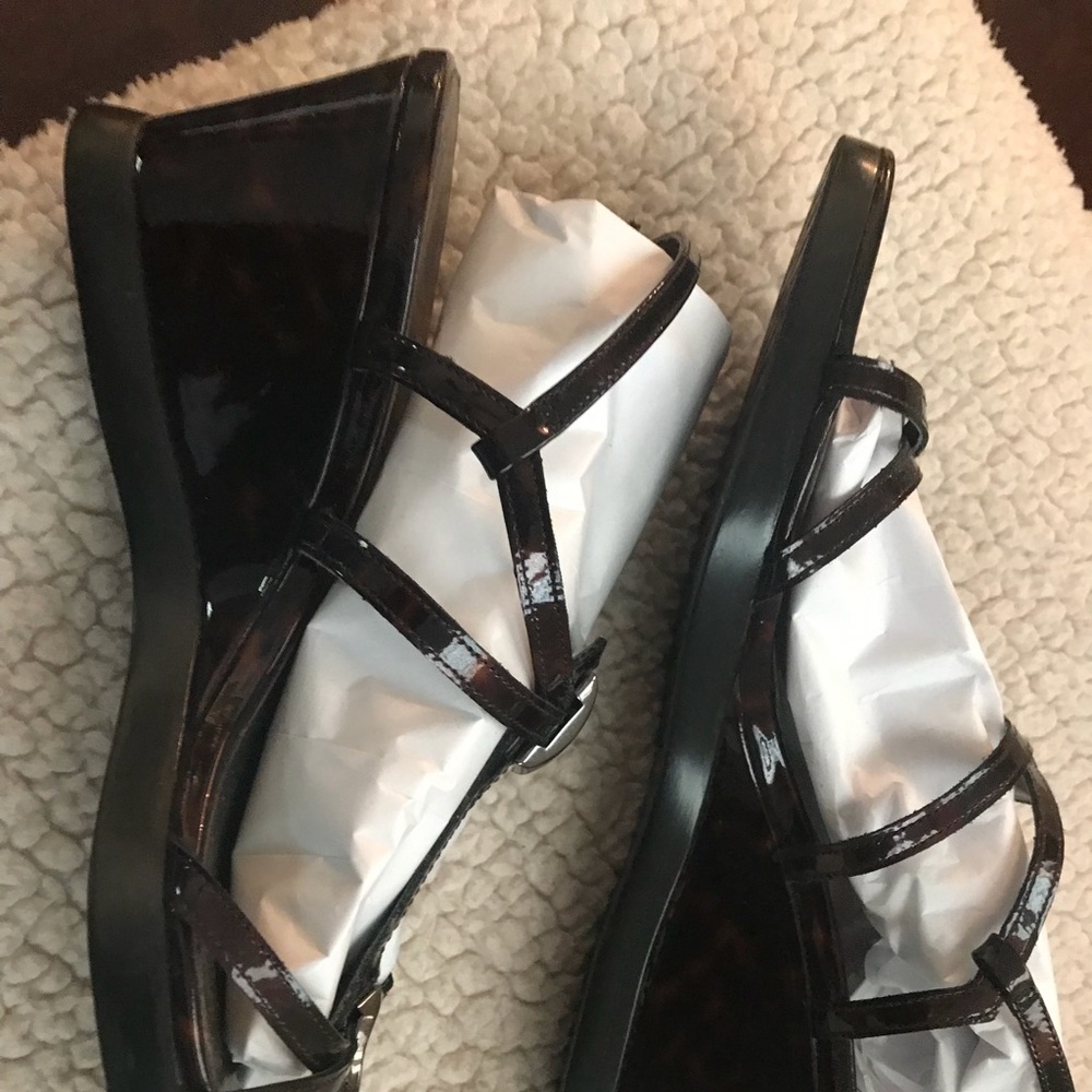 -Stuart Weitzman Tortoise Shell Wedge Sandal - image 4